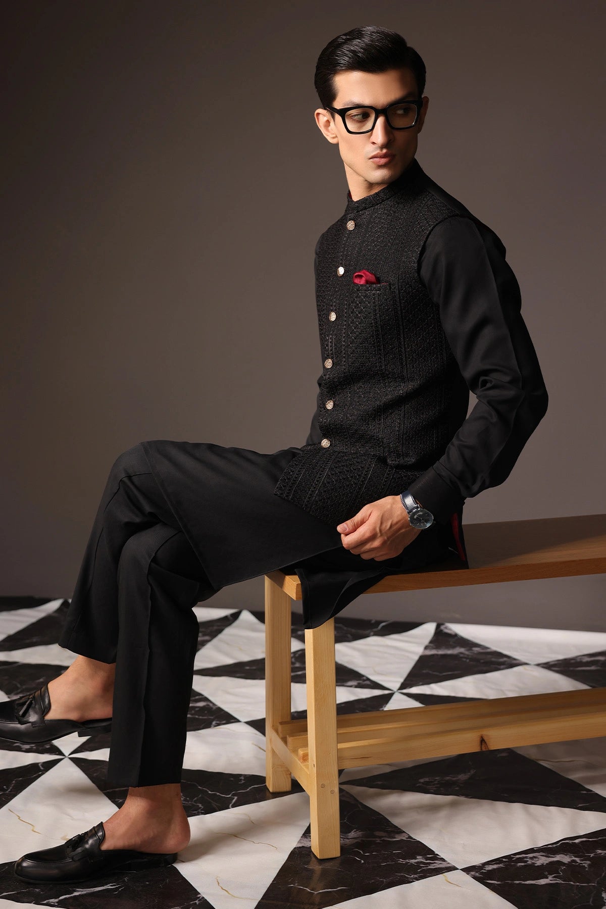 Striped Embroidered Waist Coat - WC-270