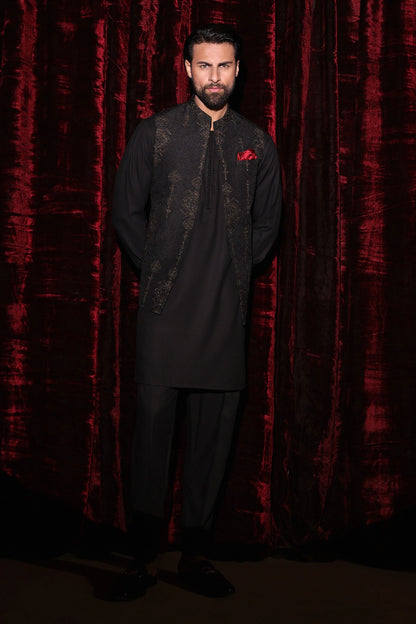 Black Embroidered Waistcoat - WC-297
