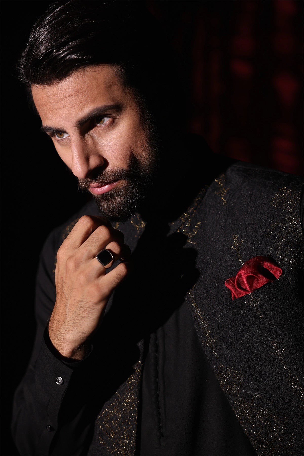 Black Embroidered Waistcoat - WC-297