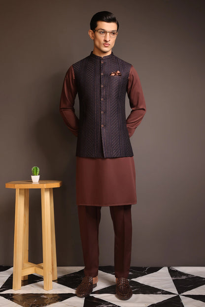 Striped Embroidered Waist Coat - WC-272