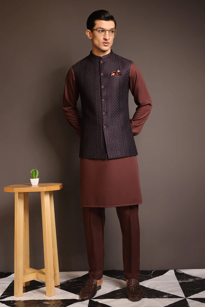 Striped Embroidered Waist Coat - WC-272