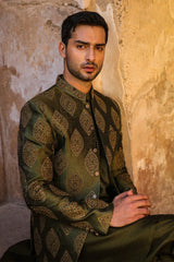 Green Embroidered Prince Coat for Men