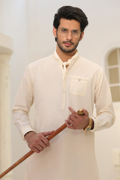 Cream Kurta with Pants - 1815