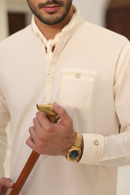 Cream Kurta with Pants - 1815