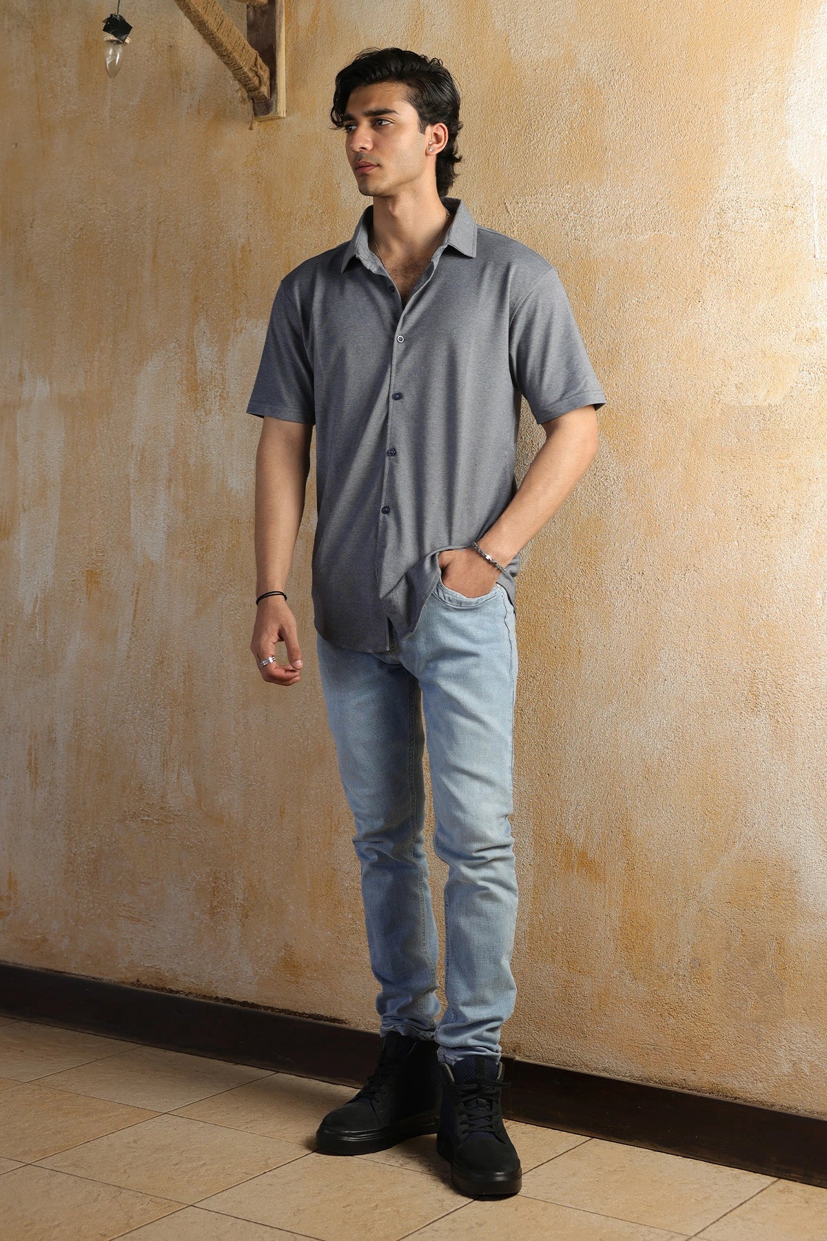 Pique Cotton Front Open Tee