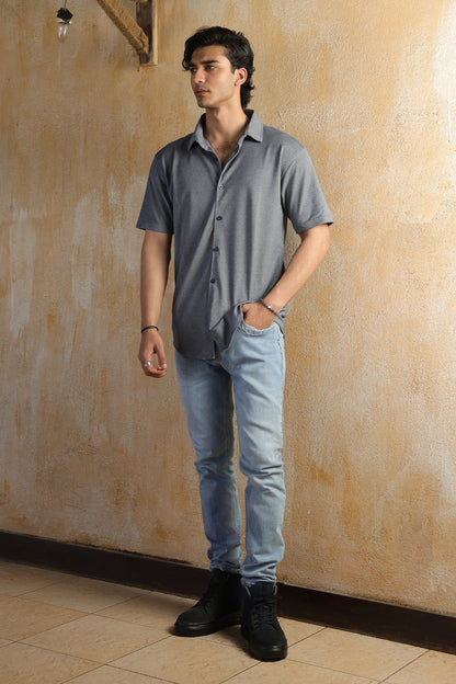 Pique Cotton Front Open Tee