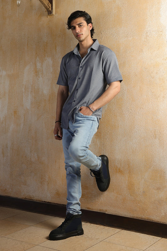 Pique Cotton Front Open Tee