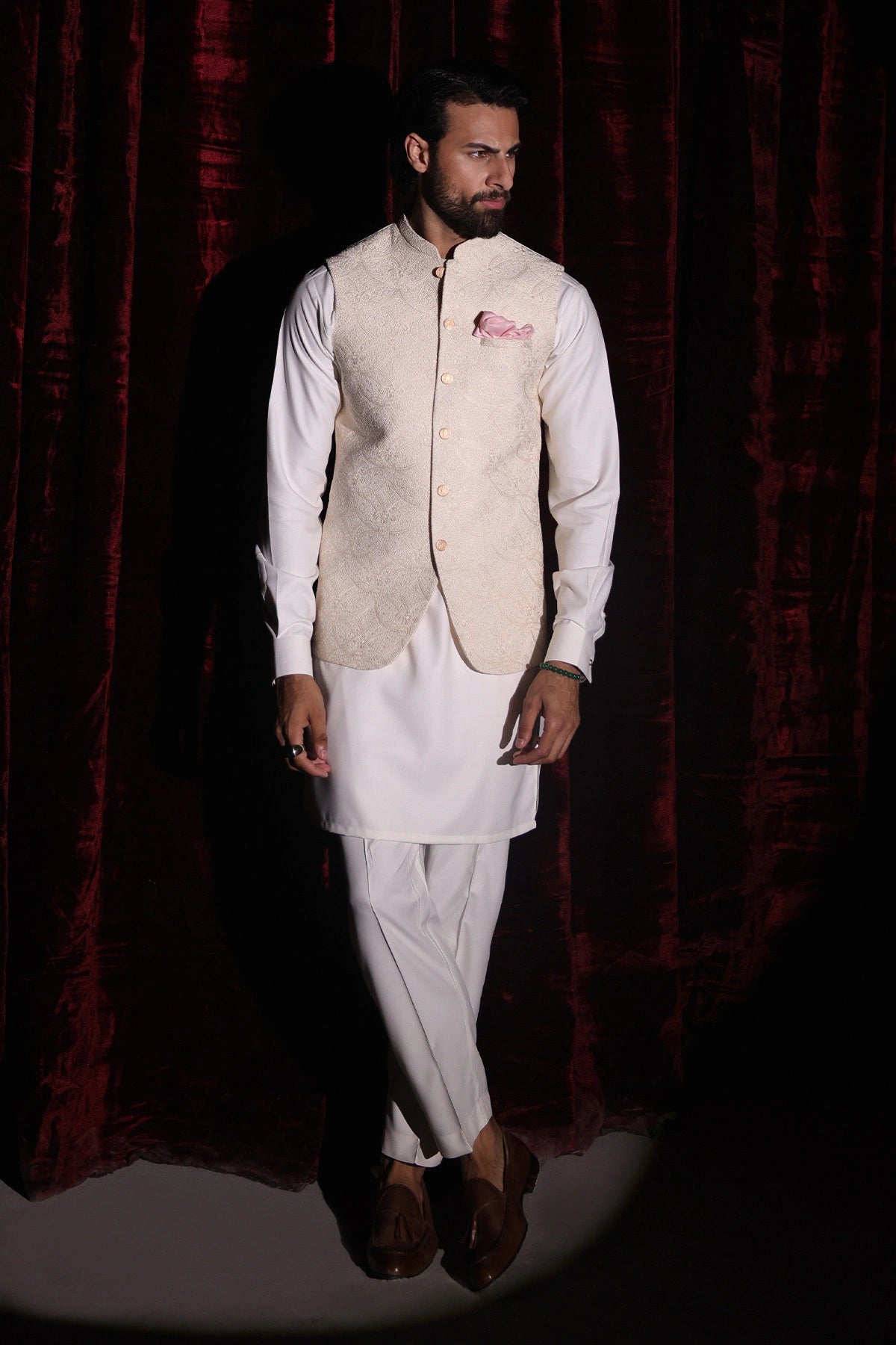 Off-White Embroidered Waistcoat - WC-292