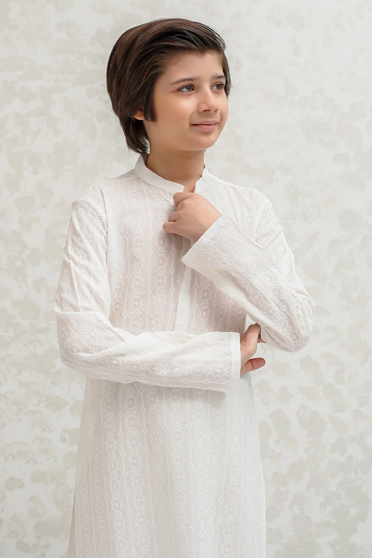 Boys Off White Kurta Pajama