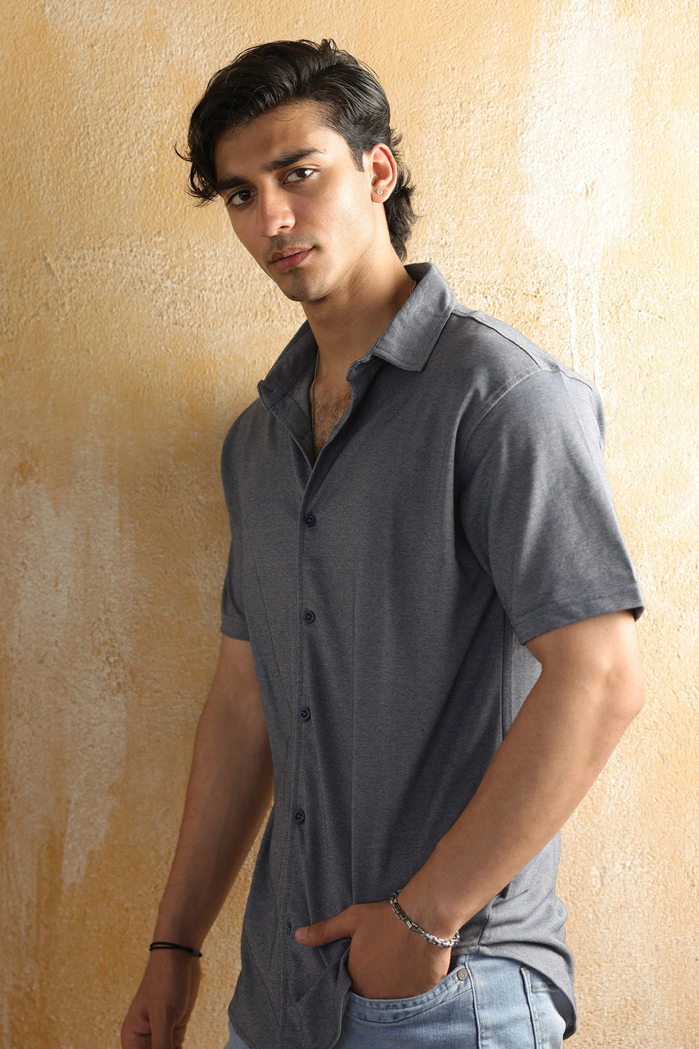 Pique Cotton Front Open Tee