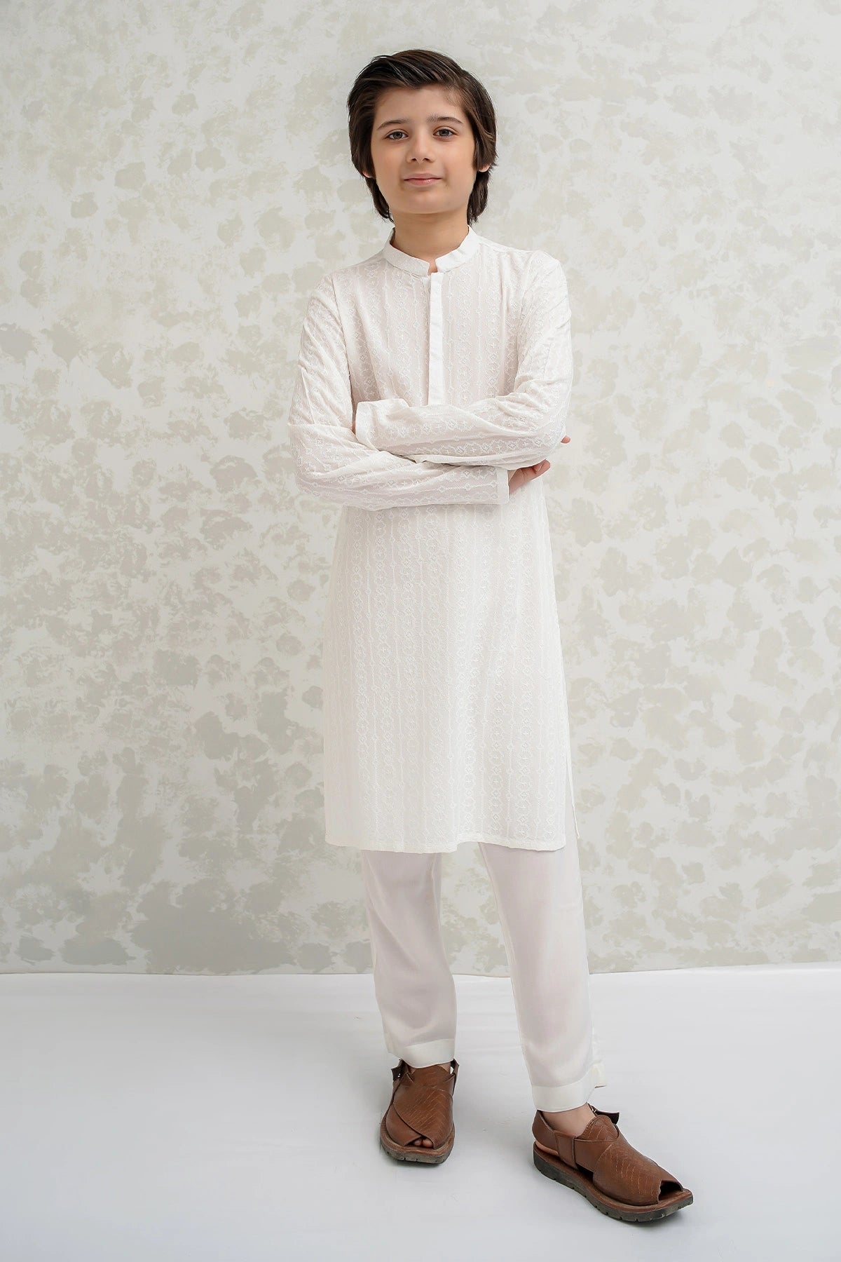 Boys Off White Kurta Pajama