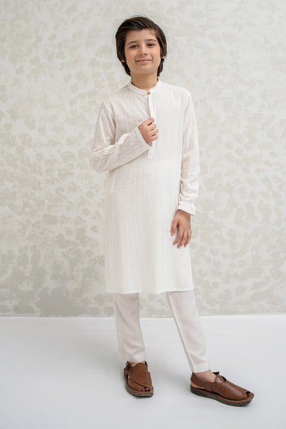 Boys Off White Kurta Pajama