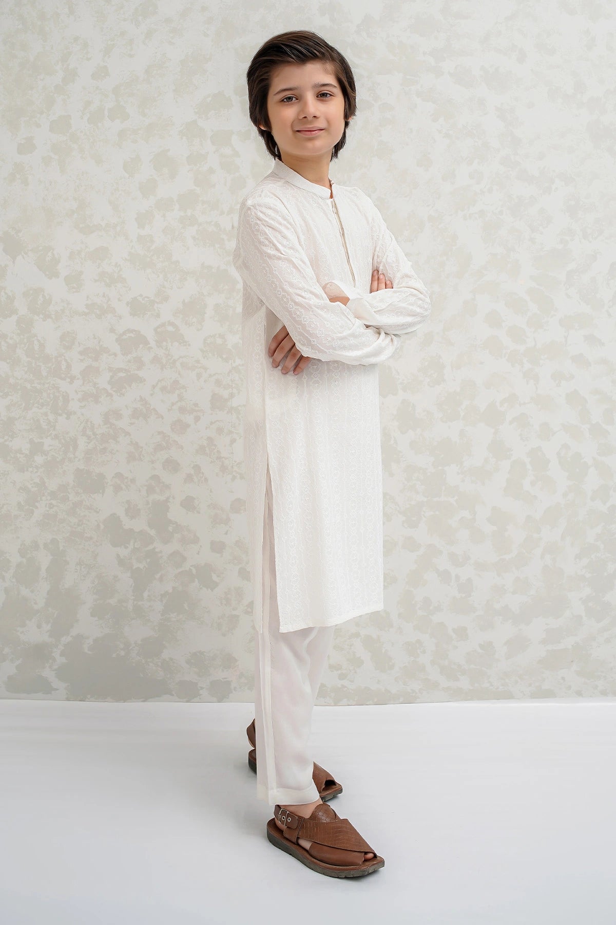 Boys Off White Kurta Pajama