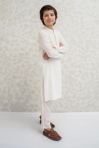 Boys Off White Kurta Pajama