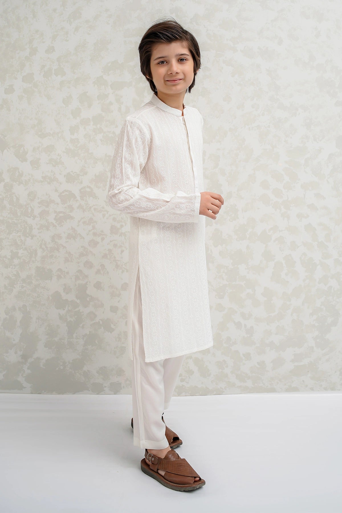 Boys Off White Kurta Pajama