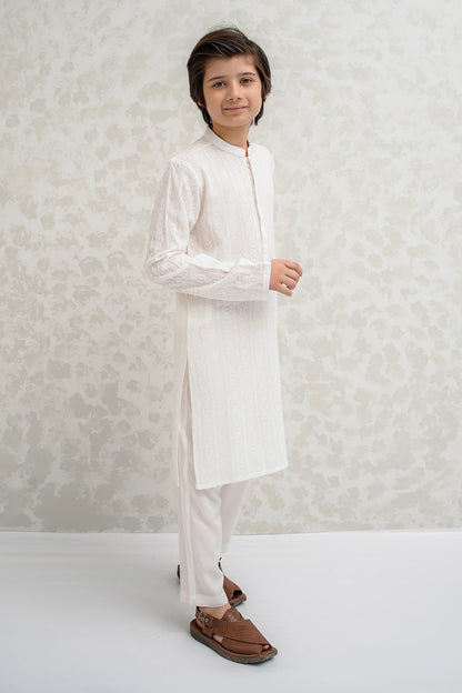 Boys Off White Kurta Pajama