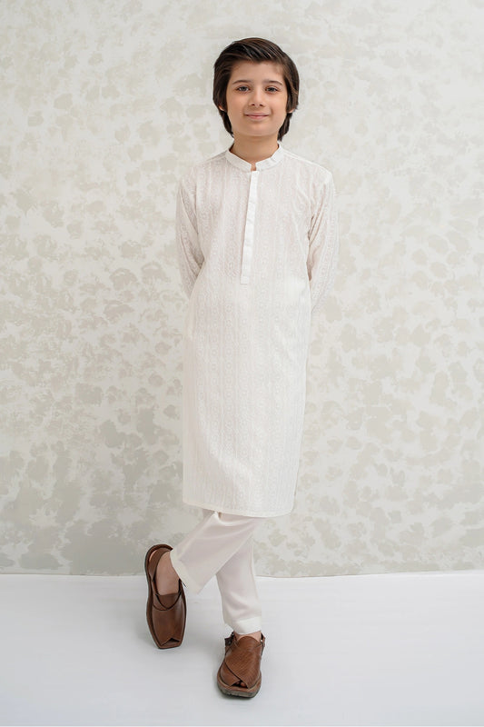 Boys Off White Kurta Pajama