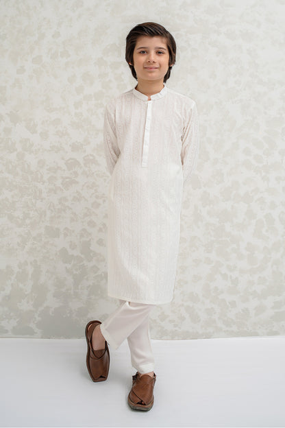 Boys Off White Kurta Pajama - B629