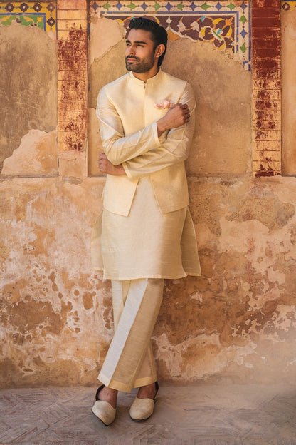 Cream Intricate Embroidered Waistcoat for Men