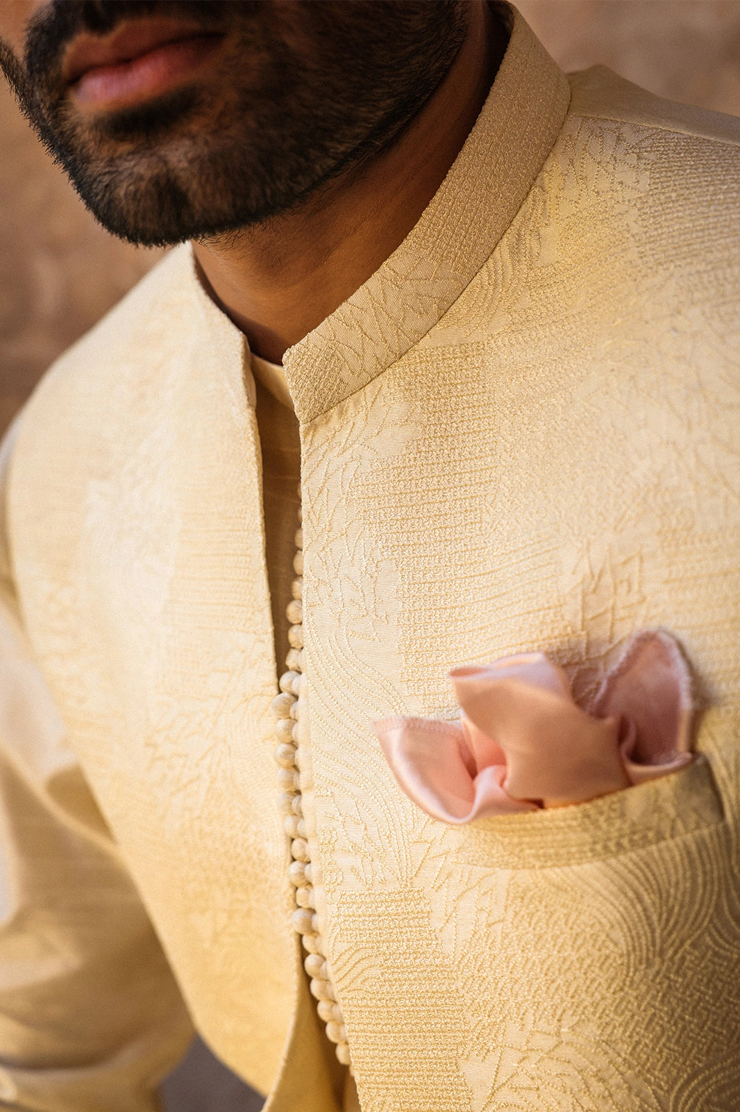Cream Intricate Embroidered Waistcoat for Men