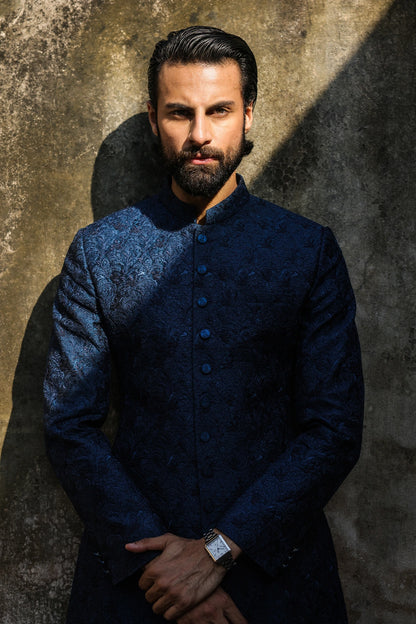Teal with Blue Embroidered Sherwani for Men