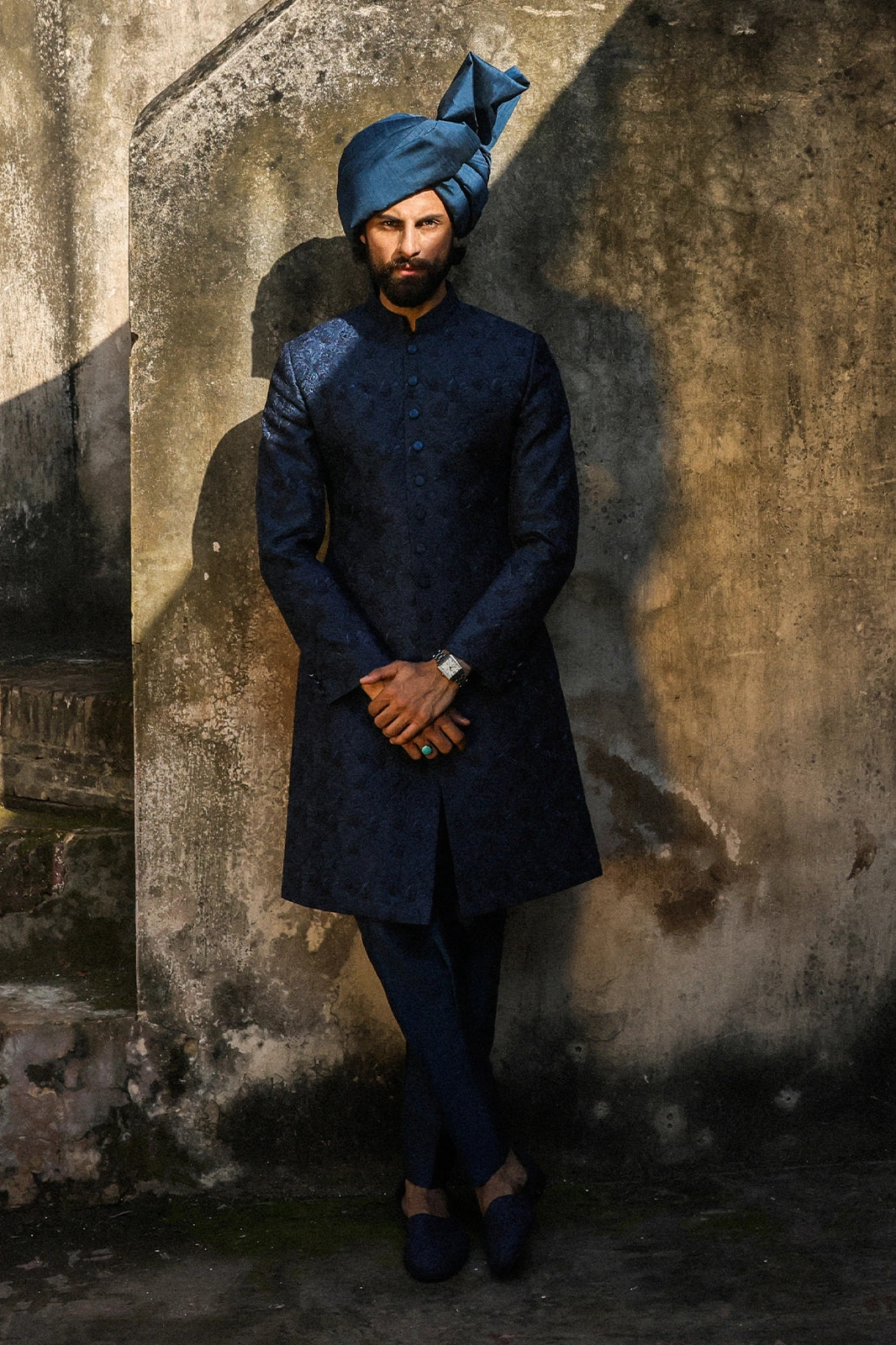 Teal with Blue Embroidered Sherwani for Men
