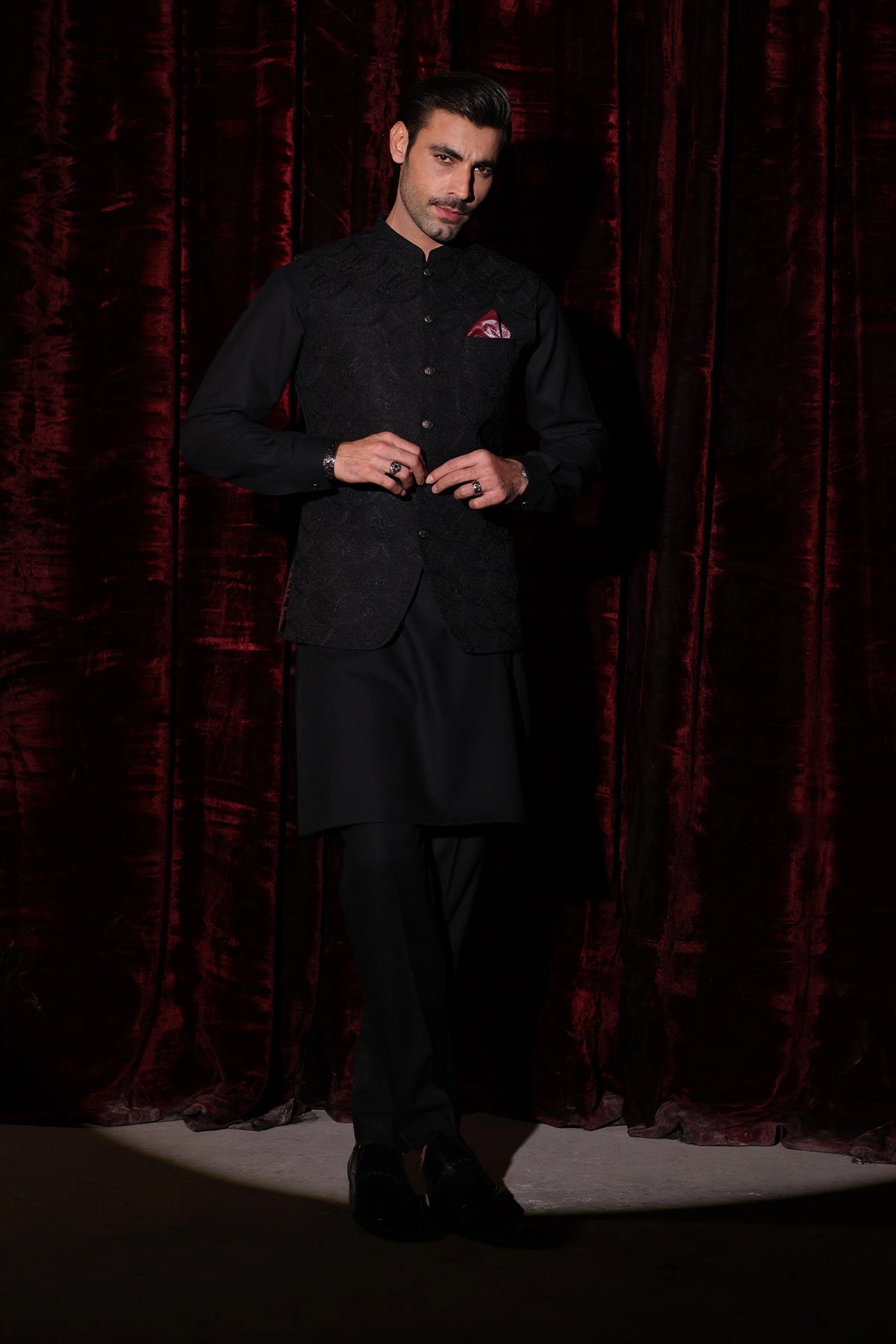 Black Embroidered Waistcoat - WC-291