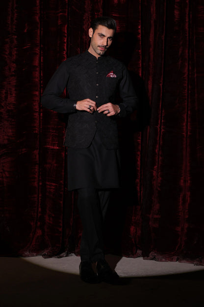 Black Embroidered Waistcoat - WC-291