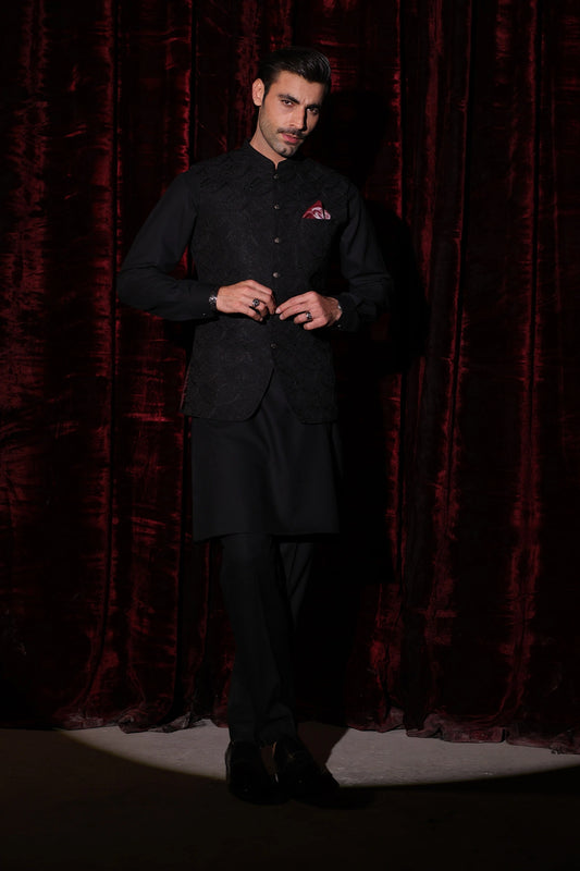 Black Embroidered Waistcoat - WC-291