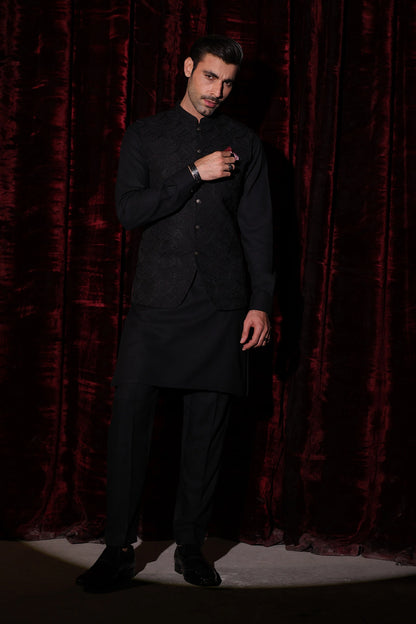 Black Embroidered Waistcoat - WC-291