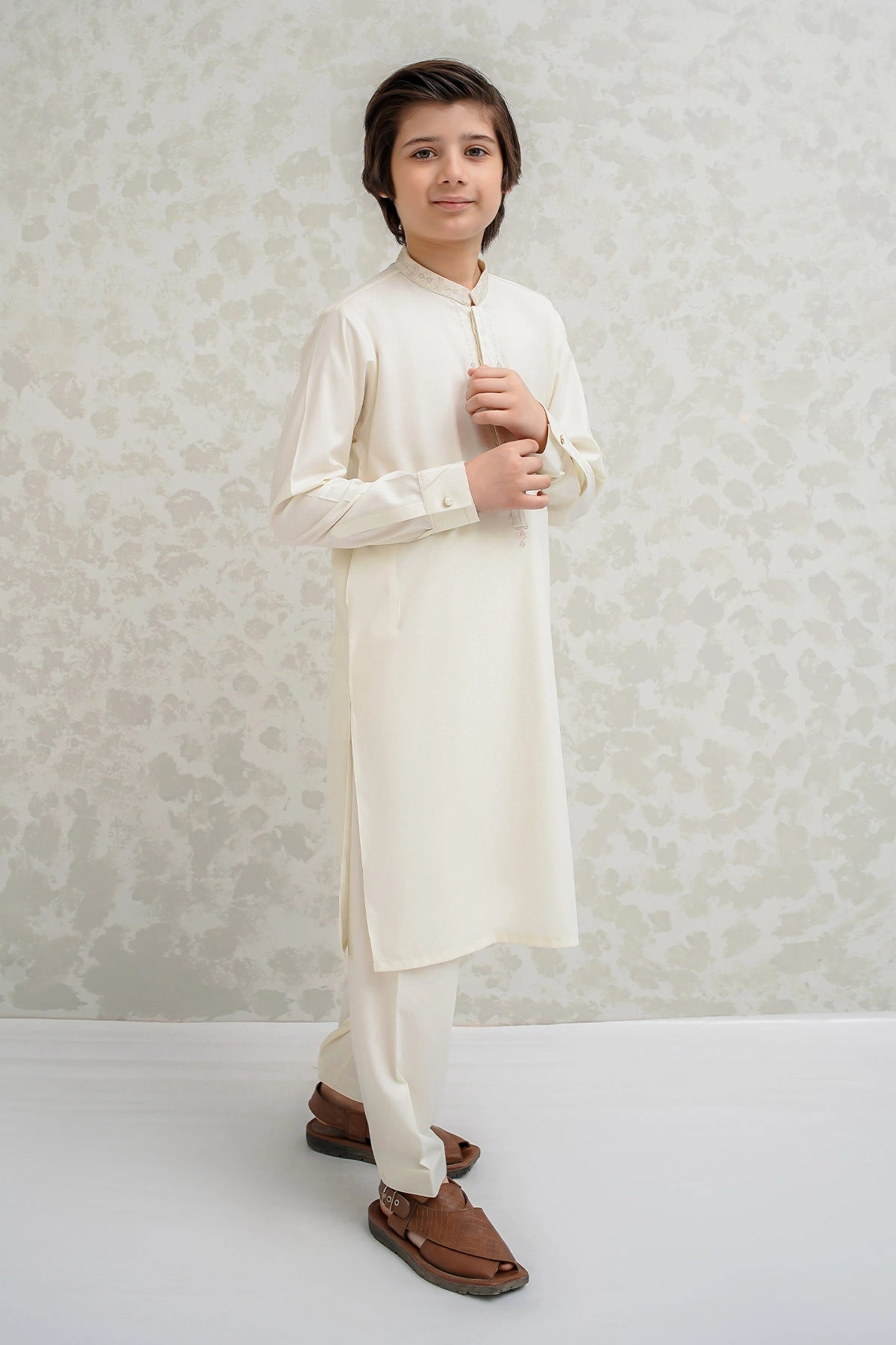 Boys Off White Shalwar Kameez
