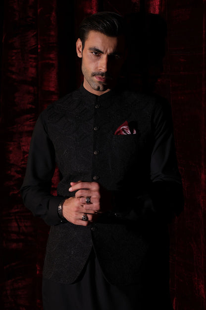 Black Embroidered Waistcoat - WC-291
