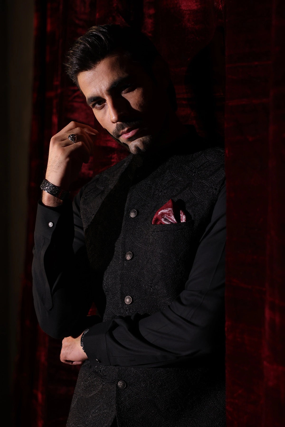 Black Embroidered Waistcoat - WC-291