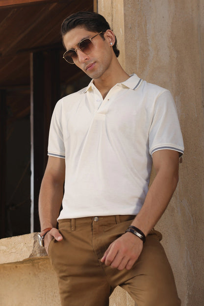 White Tipping Collar Polo for Men