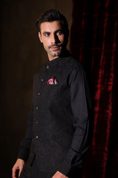 Black Embroidered Waistcoat - WC-291