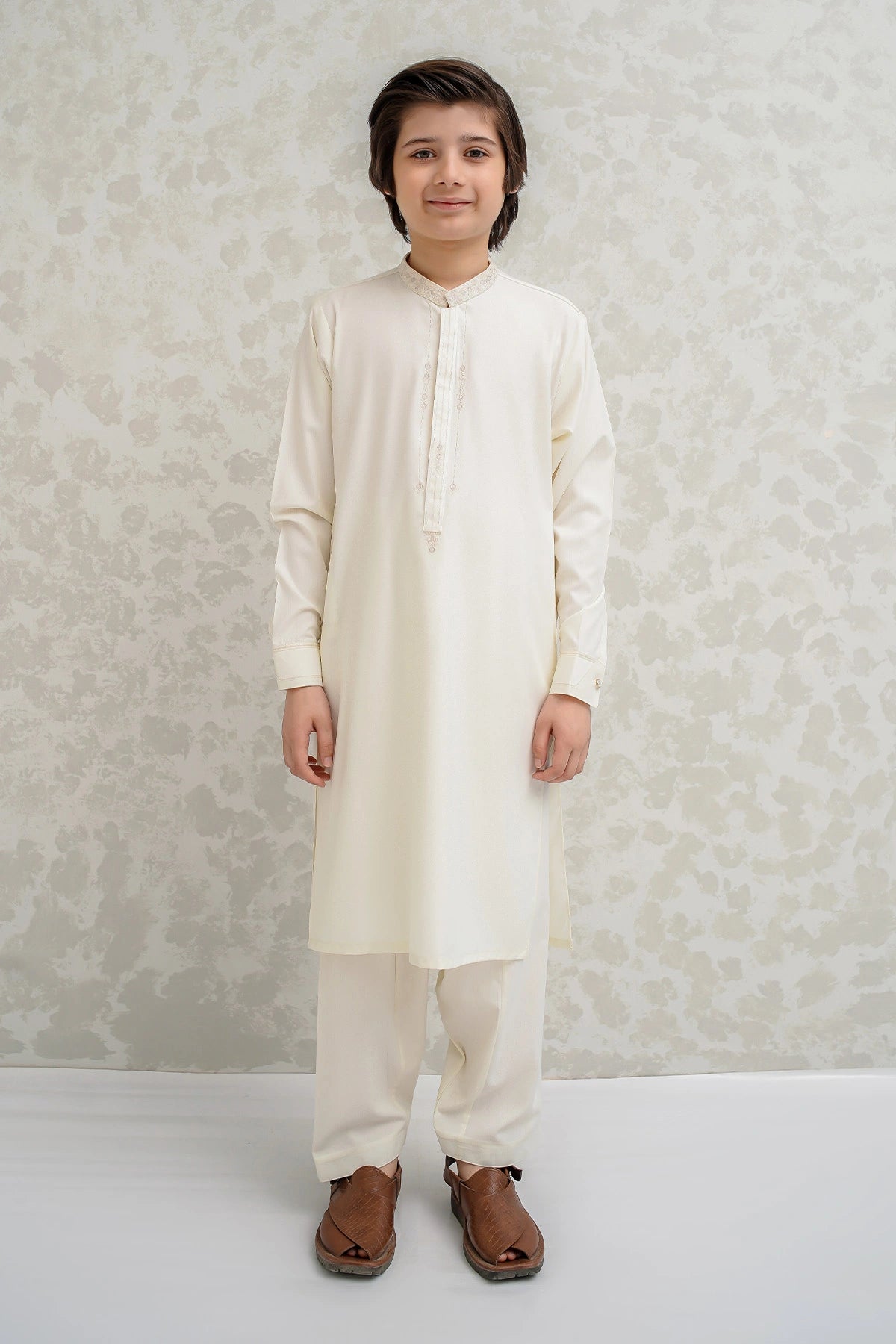 Boys Off White Shalwar Kameez