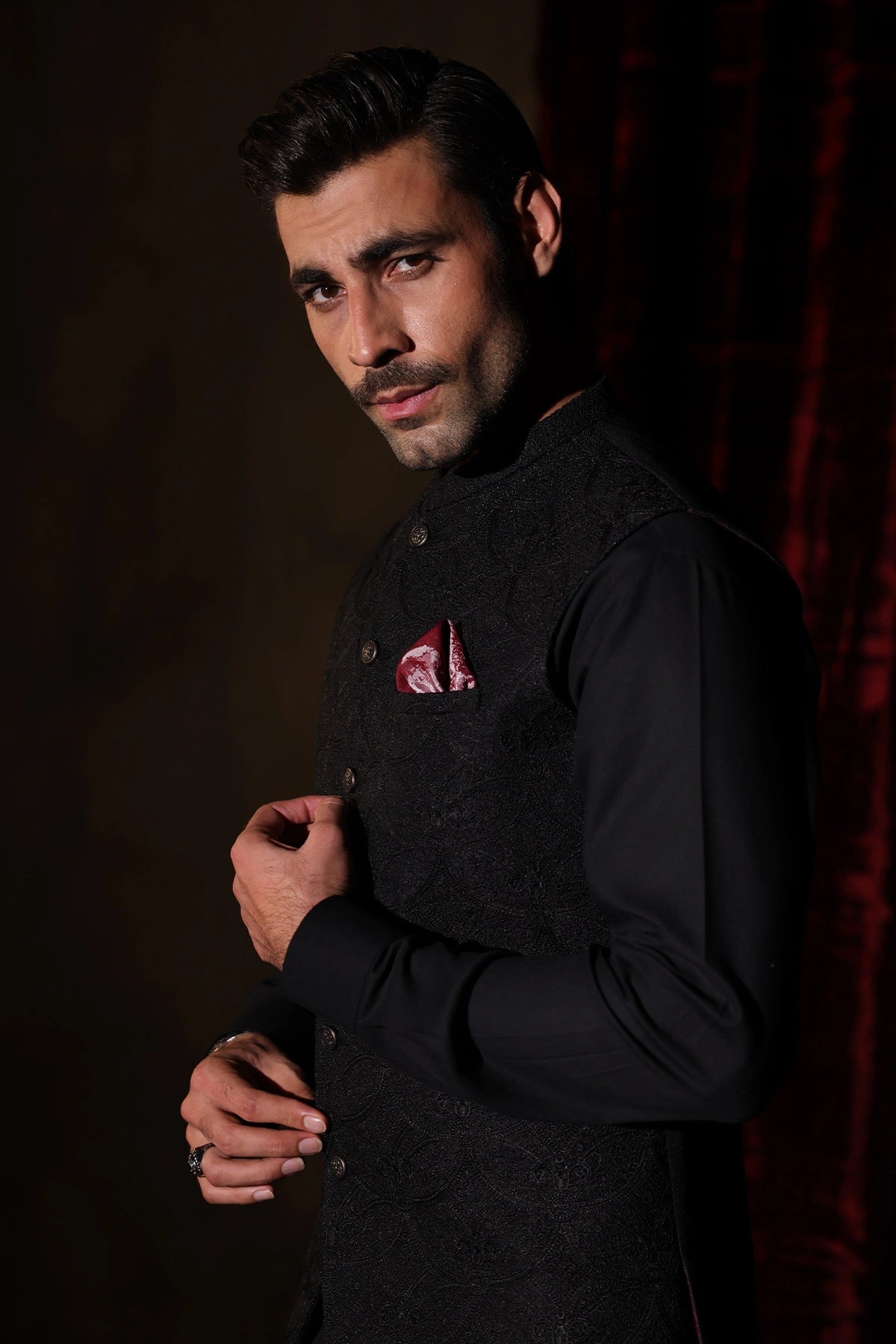 Black Embroidered Waistcoat - WC-291