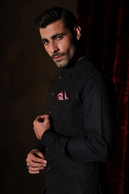 Black Embroidered Waistcoat - WC-291