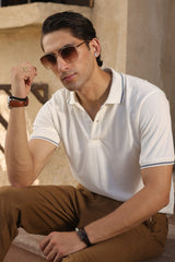 White Tipping Collar Polo for Men