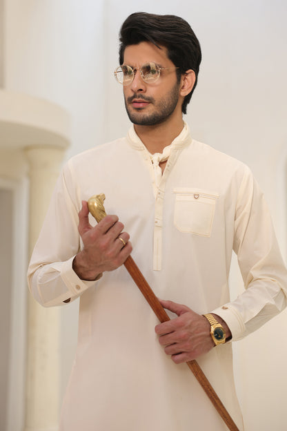 Cream Kurta with Pants - 1815