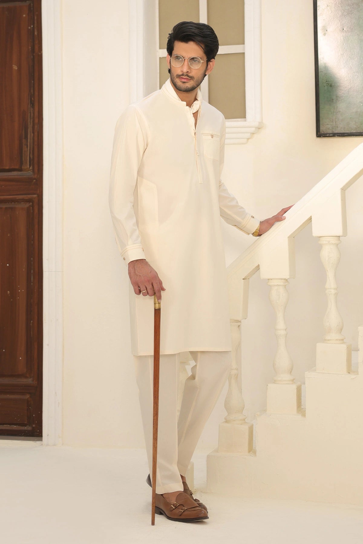 Cream Kurta with Pants for Men