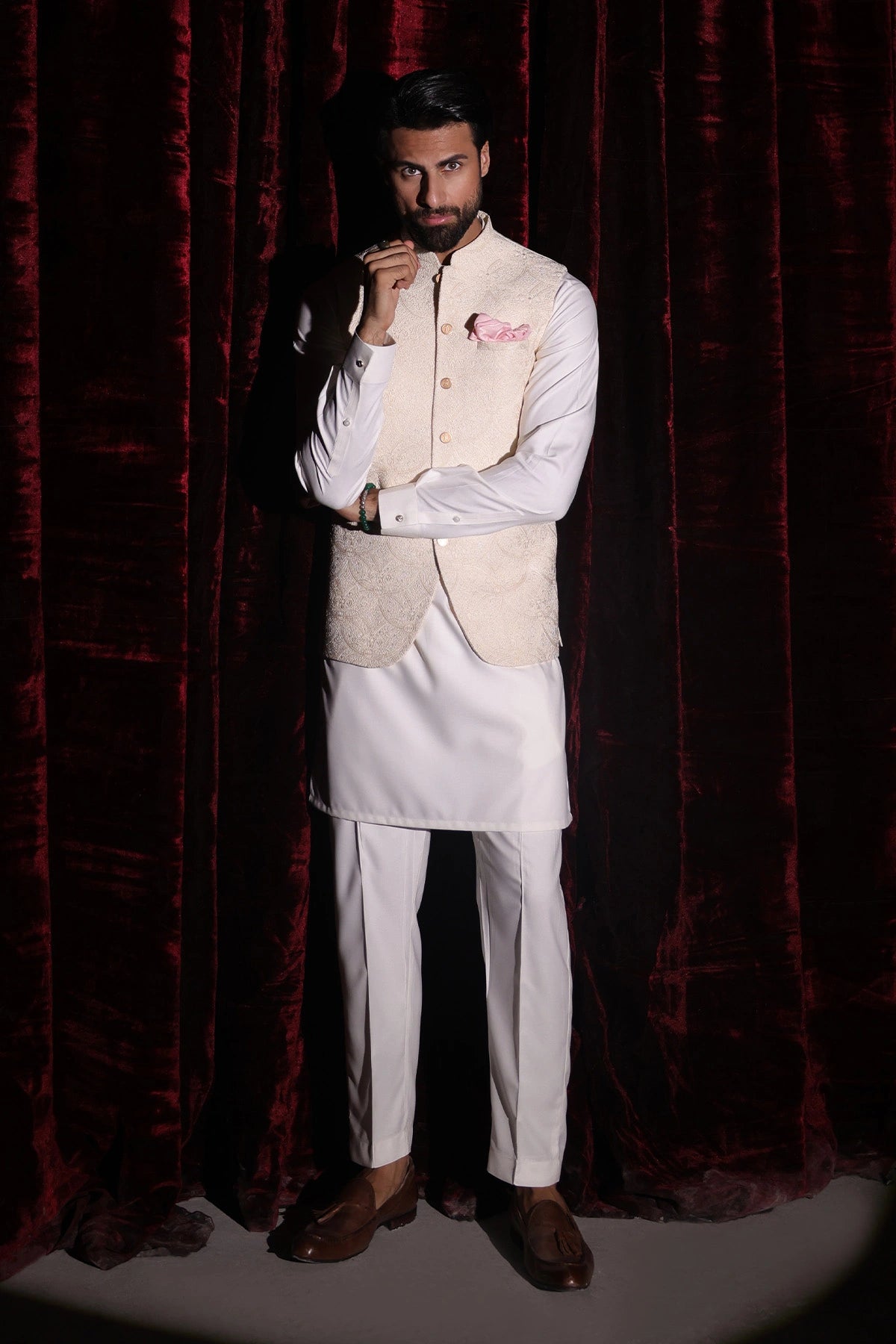 Off-White Embroidered Waistcoat - WC-292