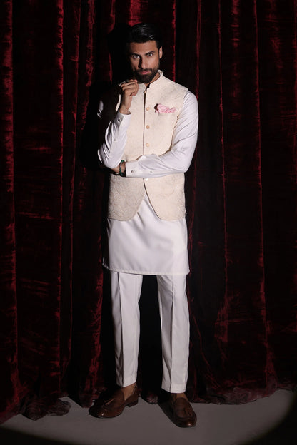 Off-White Embroidered Waistcoat - WC-292