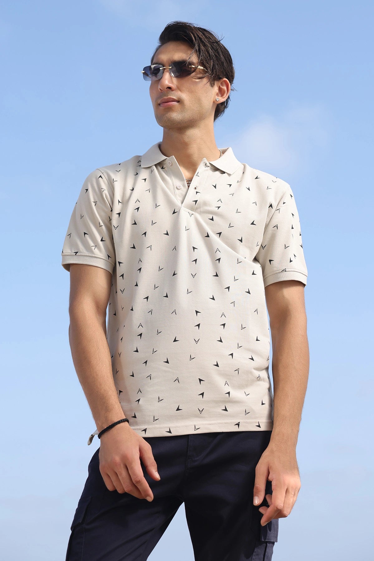 White Printed Polo for Men