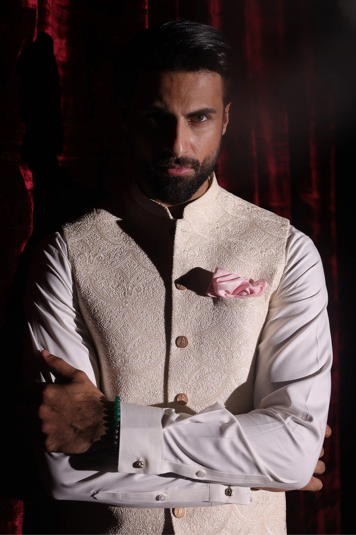 Off-White Embroidered Waistcoat - WC-292