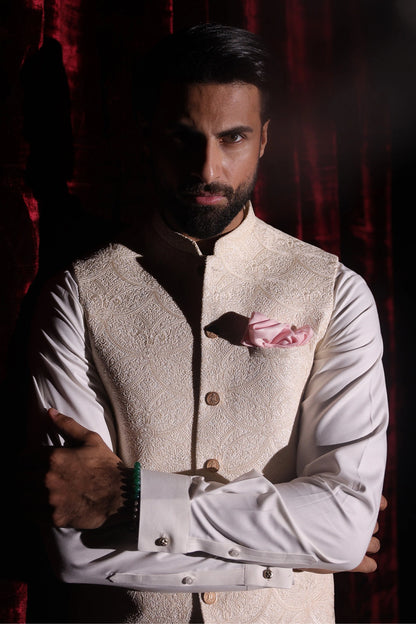Off-White Embroidered Waistcoat - WC-292