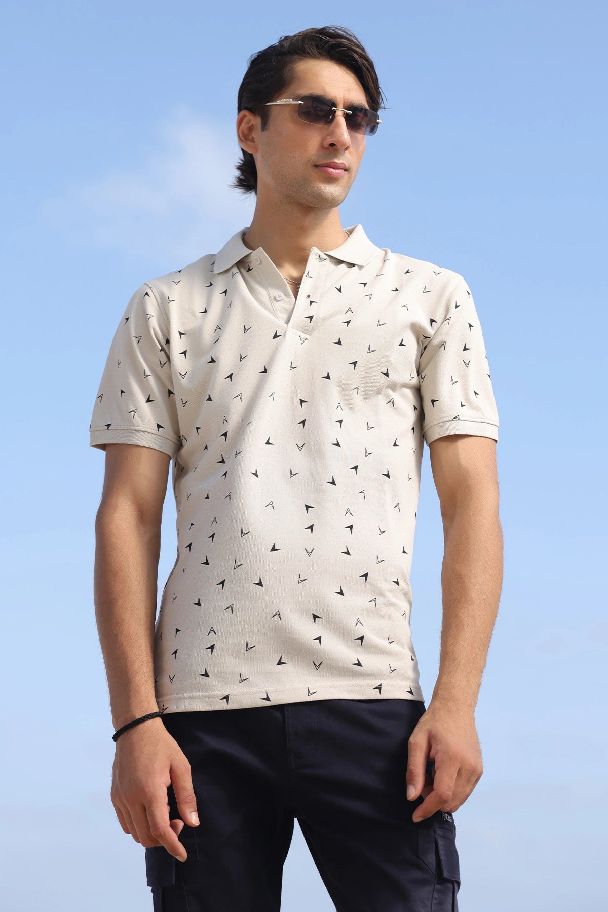 White Printed Polo for Men