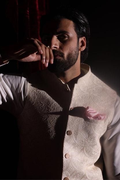 Off-White Embroidered Waistcoat - WC-292