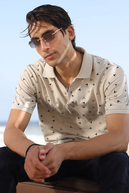 White Printed Polo for Men