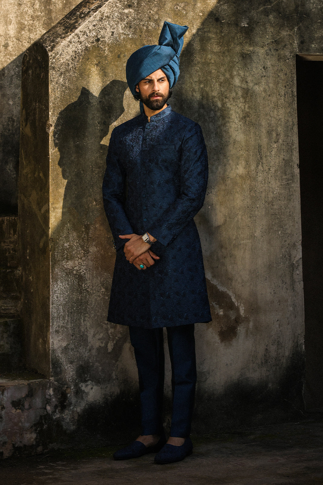TEAL WITH BLUE EMBROIDRED SHERWANI GSW-115